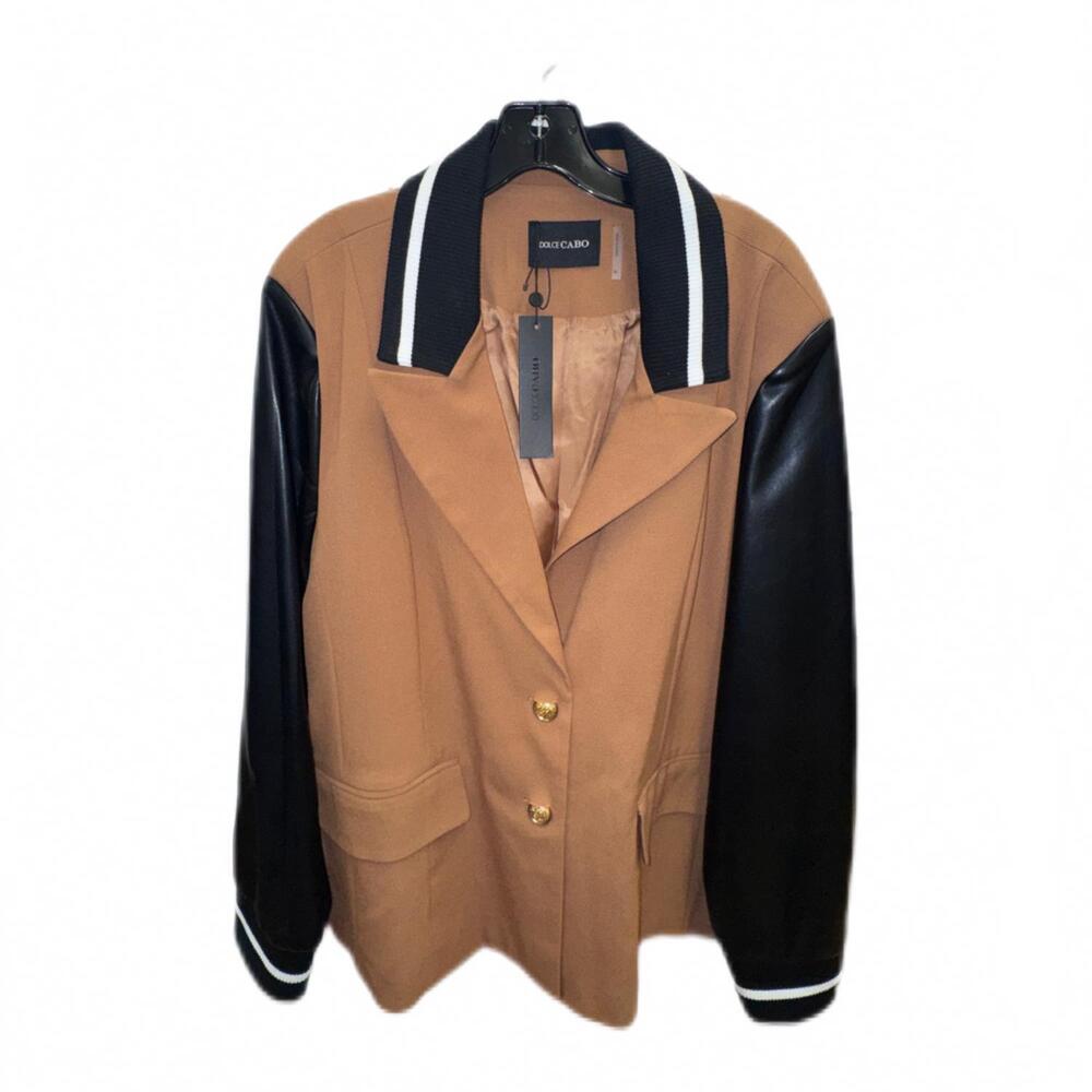 NEW DOLCE CABO women's racer stripe vegan leather sleeve blazer in rust